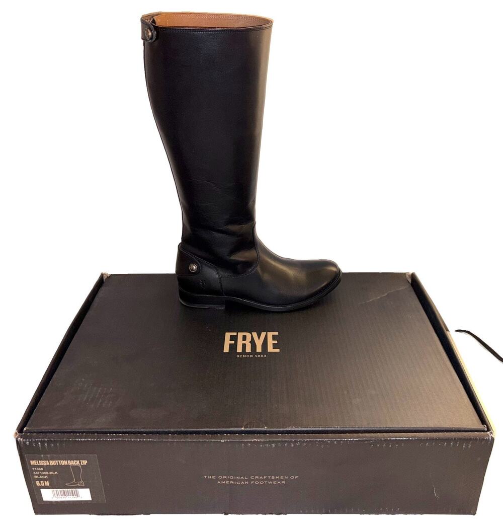 Frye Womens Size 6.5 Melissa Button Back Zip Black Leather 15 Inch Riding Boots